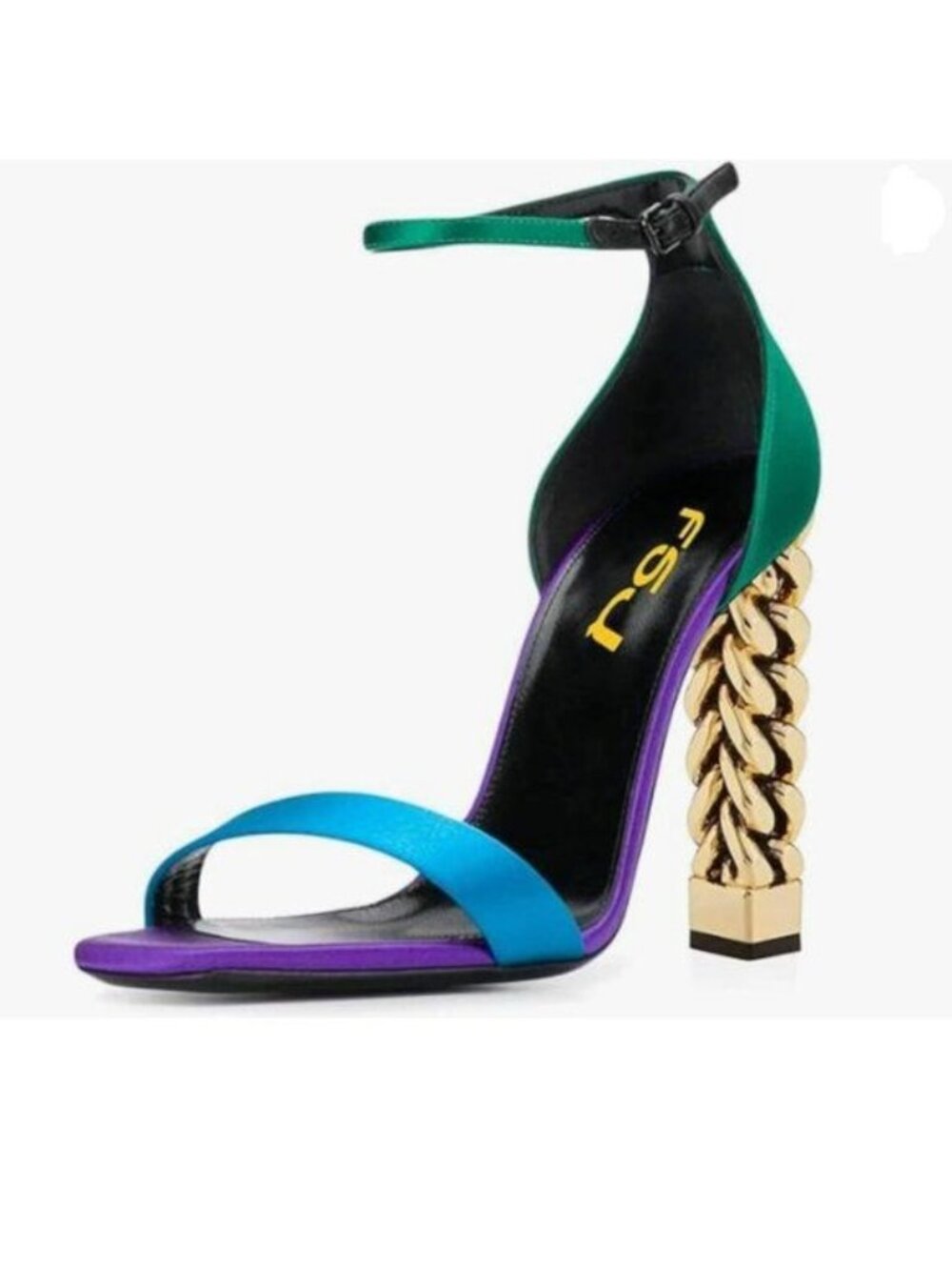 FSJ Women Gold Metal Chain Chunky High Heels Sandals Open Toe Purple